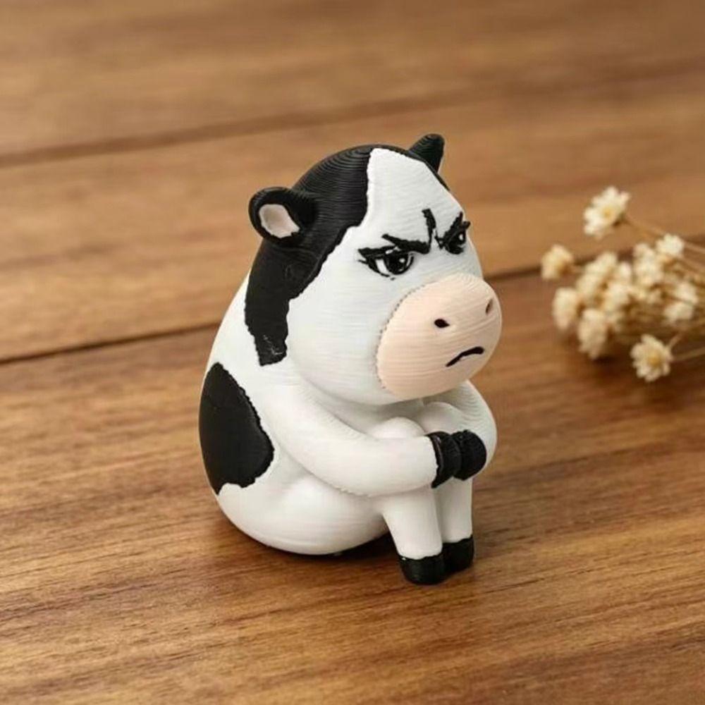 Ugly-cute Cute Cow Doll 3D Printed Car Ornament Grass Cow Figure Desktop Decor