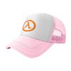 Lambda Logo Mesh Trucker Hat White Black Ventilated Baseball Cap Breathable Design for Outdoor Activities and Casual Wear