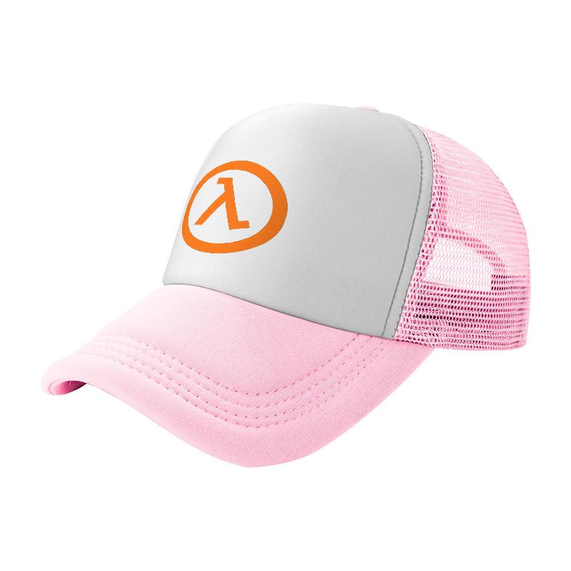 Lambda Logo Mesh Trucker Hat White Black Ventilated Baseball Cap Breathable Design for Outdoor Activities and Casual Wear