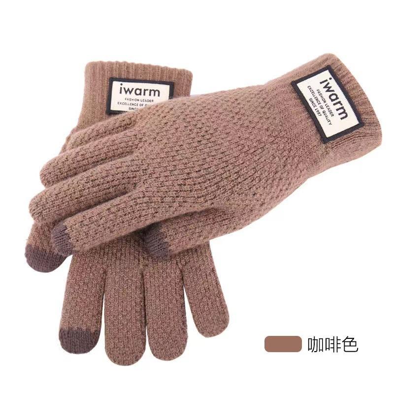 Winter Gloves Winter Girl Thickened Five-finger Student Cute Knitted Cold-proof Riding Touch Screen Warm Cycling Gloves