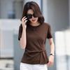 2025 Women's Fashion Short Sleeve Cotton Top – Irregular Pleated Slimming Crew Neck