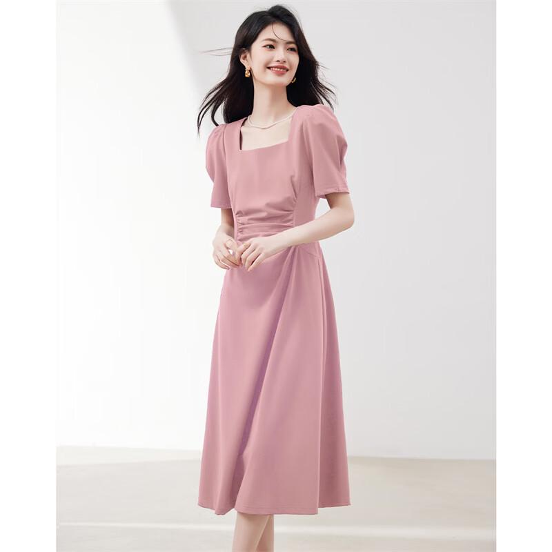 French Style Pleated Puff Sleeve Midi Dress