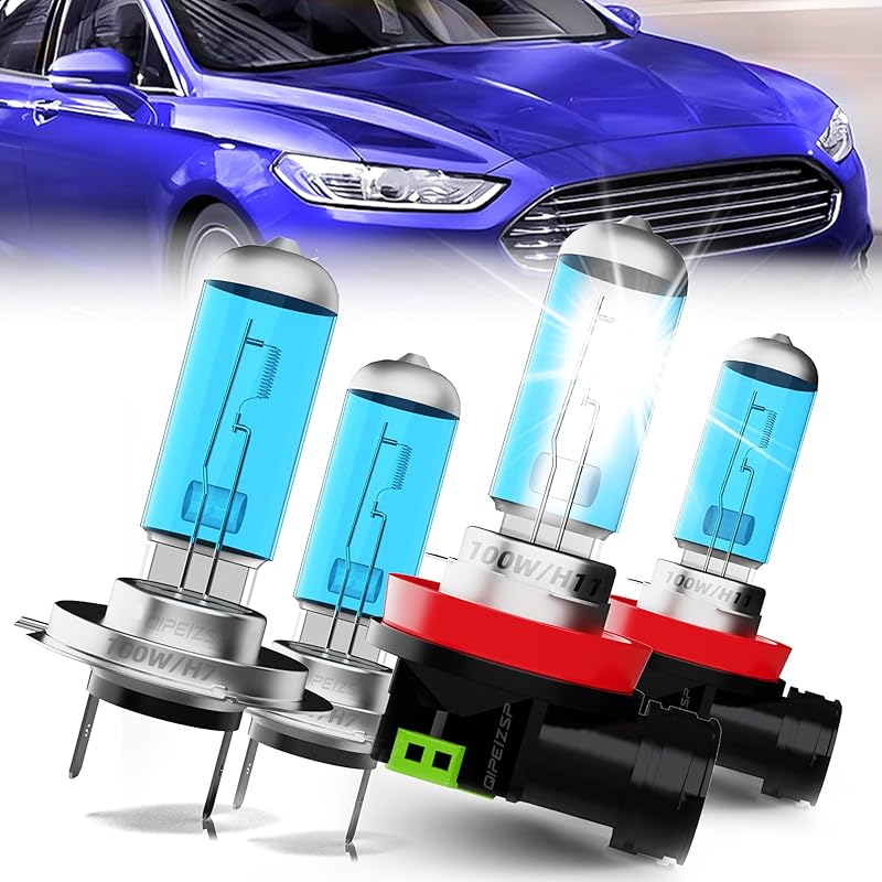Headlight Bulbs Compatible with Ford Fusion 2006 2007 2008 2009 2011 2012 2013 2014 2015 2016 2017 2018 Halogen Lights,H7 High Beam + H11/H8/H9 Low