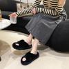 Fashion 2025 New Fashion Color Block Fur Slippers for Women Fuzzy Open Toe Indoor Slides for Woman Non Slip Warm Plush House Slippers