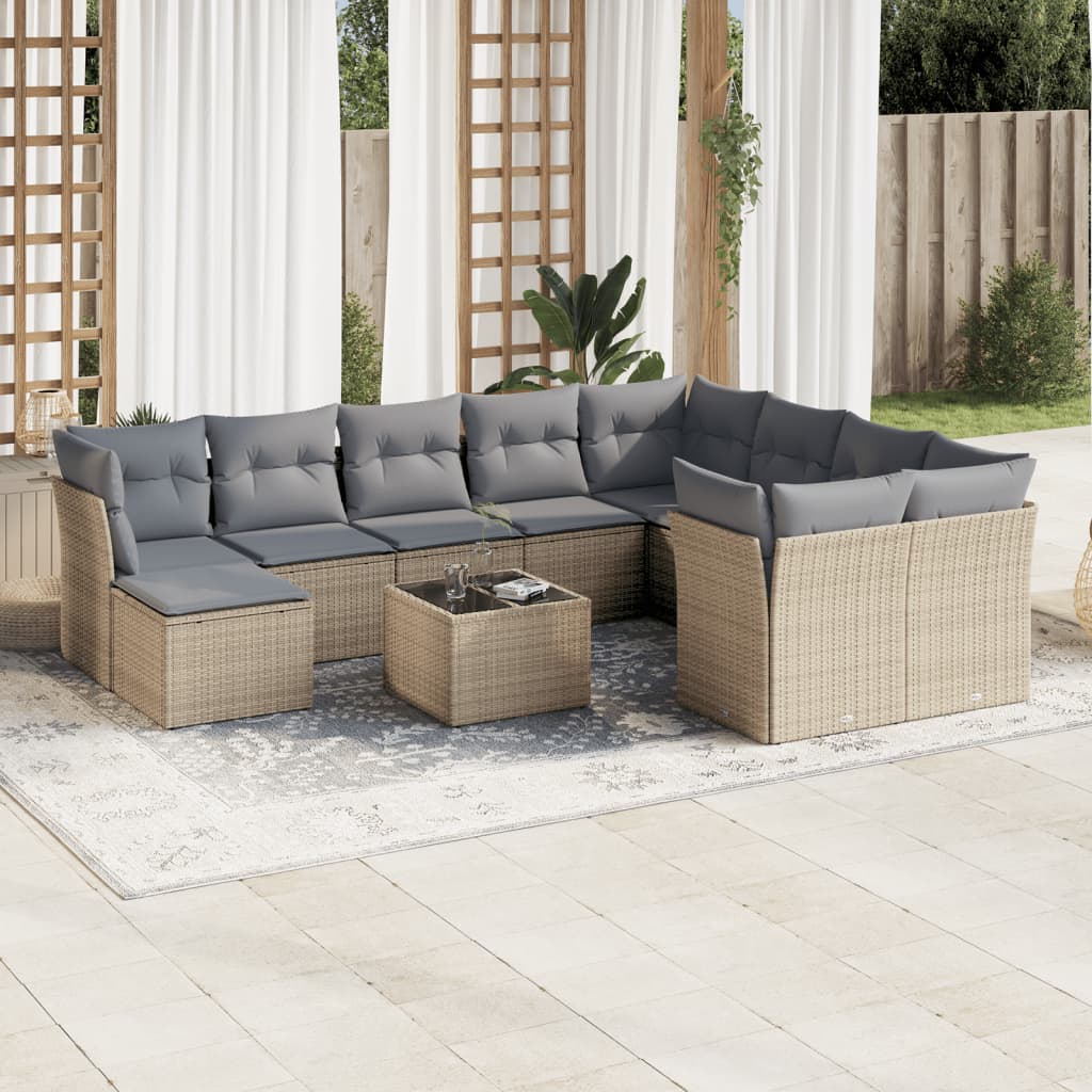 Vidaxl 11-Cz. Set di Mobili da Giardino con Cuscini, Beige, Polyrattan