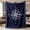 2026 New Arrival Flannel Blanket | Nautical Compass Print, Blue, Durable All-Season Warmth, Machine Washable, Perfect For Sofa, Bed, Travel & Camping,