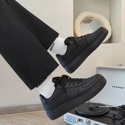 Black Thick Baseplate Shoes Men's Small Leather Shoes Niche Sports Black Shoes Autumn New Versatile Student Casual Men's Shoes Trend