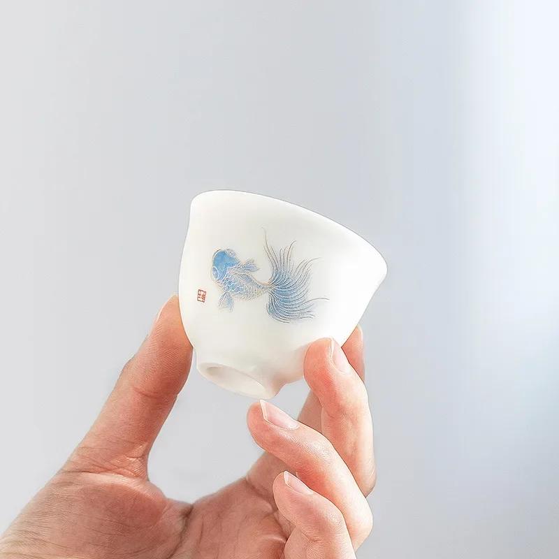 Ceramic Whiteware Tea Cup Set Kung Fu Ceramic Teacup Individual Cup Master Cup Teacup Small Ceramic Teacups