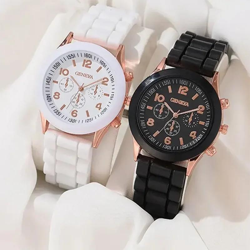 2ks Luxusní dámská sada hodinek Móda Luxusní Elegantní slitinové náramkové hodinky Silikonový řemínek Pár Hodinky Muži Quartz Vánoční dárky