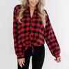 Womens Long Sleeve Plaid Hoodie Jacket Button Down Casual Blouse Shirts Tops