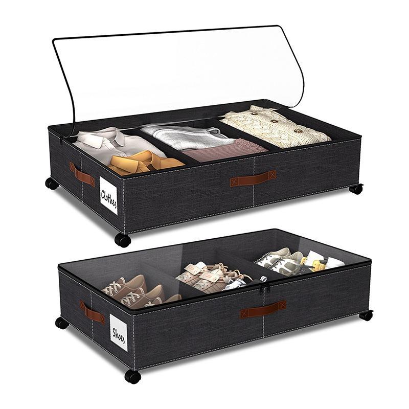 Wheeled Oxford Cloth Storage Box with Divided Shelves and Clear Dustproof Cover