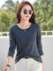 Korean Style Women's Slim Fit Striped Long Sleeve Round Neck T-shirt for Autumn/Winter