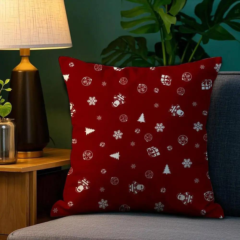 Christmas Red Bell Socks Printed Pillow Cover Sofa Decoration Home Printing Cute Pillowcase Festival Home Decoration