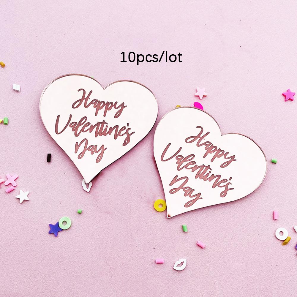 10Pcs Heart Shape Cupcake Topper Silver Gold Color Valentine's Day Acrylic Cake Decor for Party Lover's Party Decorations