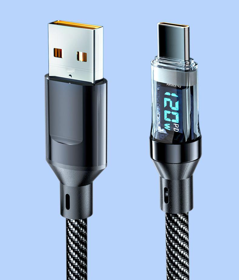 120W Dual Type-C Fast Charging Cable for Apple, Huawei Laptops 120W Super Fast Charge USB-Type-C Smart Display