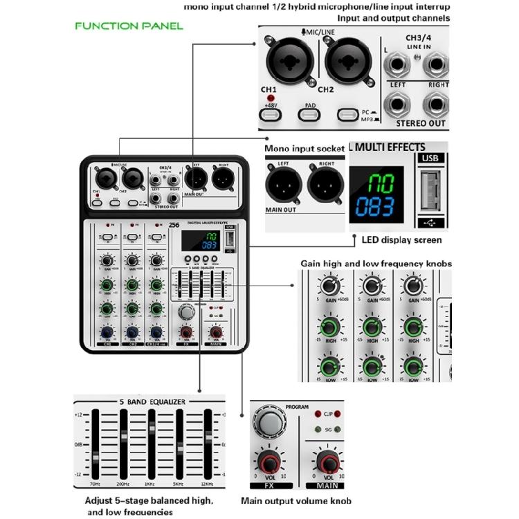 4Channel Audios Mixer for Stage Recording Equipment Headphone Monitoring USB Playbacks for Concerts Live Performances