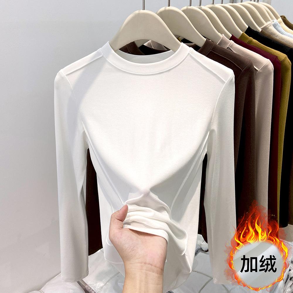 Fleece Thickened Small Stand-Up Neck Bottom Shirt Women's Spring Angora Red Inner Long Sleeve T-Shirt Top