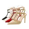 Fashion 10CM PUMPS 2025 Sexy slim stiletto nightclub women's shoes high-heeled shallow mouth pointed hollow rivet Roman sandals