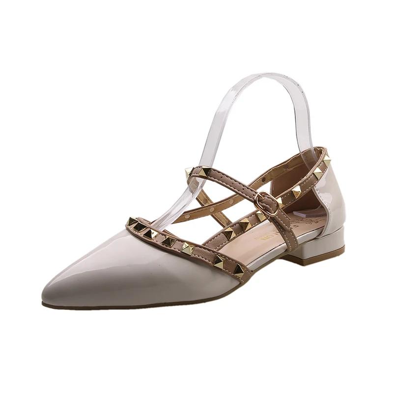 Women's Sandals 2025 New Rivet In Heel Shoe Pointed Toe Comfortable Platform Bun Head Low Heels Behind Empty Elegant Women Shoes