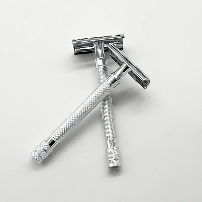 Double Edge Safety Razor for Men Adjustable Classic Shaver with Small Brush Mild Hair Removal Face Razor
