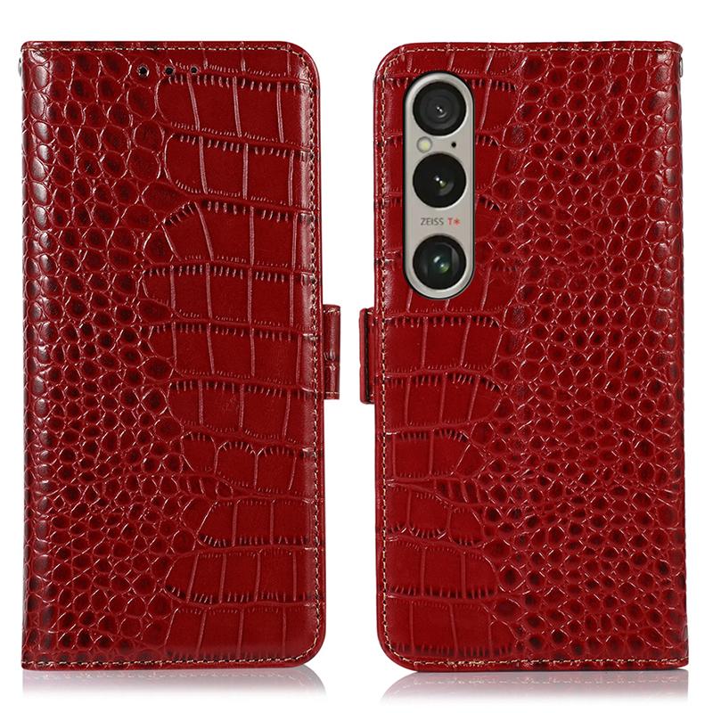 For Sony Xperia 1 VI Case Genuine Cow Leather Phone Cover with RFID Blocking Wallet