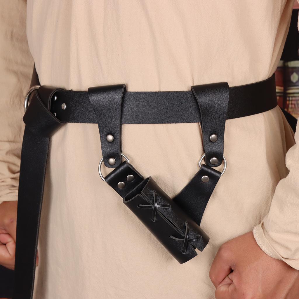 Retro Medieval Belt Sword Set Scabbard Renaissance Knight Suit PU Leather Role-playing Waist Hanging Sword Storage Set