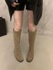 Soft Leather British Style 2025 Knight Boots Square Head Thick Low Heel Autumn and Winter Thin Boots But Knee Versatile Fashion Single Boots