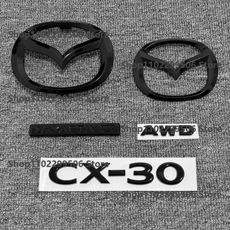 For Mazda CX-30 Black Front Logo CX30 Rear logo,SKYACTIV G E SKYACTIV X AWD Car Letter Badge Logo Trunk Decorative Sticker