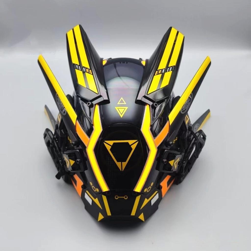 Cyberpunk Led Mask, Halloween Cosplay Costume Black Full Face Mask, Futuristic Techwear Helmet LED Light, Punk Knight