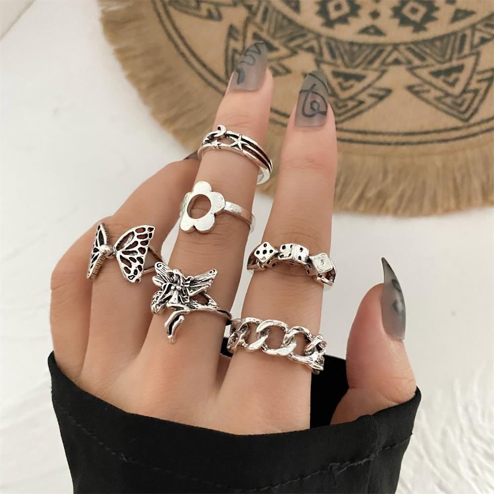 

Кольцо в стиле ретро с бабочкой и кубиками, 6 предметов, кольцо со звездой и луной, женское кольцо с бабочкой в ​​стиле панк, модные ювелирные изделия