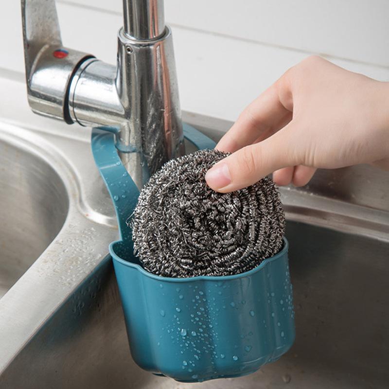 Kuchyňský dřez Odkapávací stojan Držák mýdlové houby Závěsný úložný koš do koupelny Nastavitelný držák baterie Kuchyňské doplňky