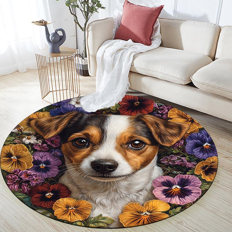 Jack Russell Round Area Rug,Carpet Rug for Living Room Bedroom Sofa Playroom Decor,Non-slip Floor Mat