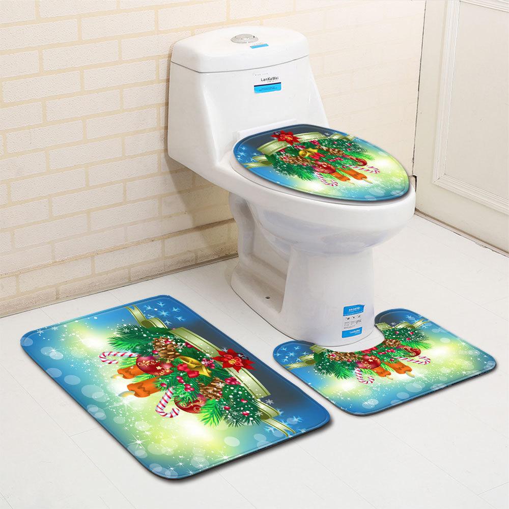 Christmas Bathroom Floor Mat Toilet Three-Piece Set
