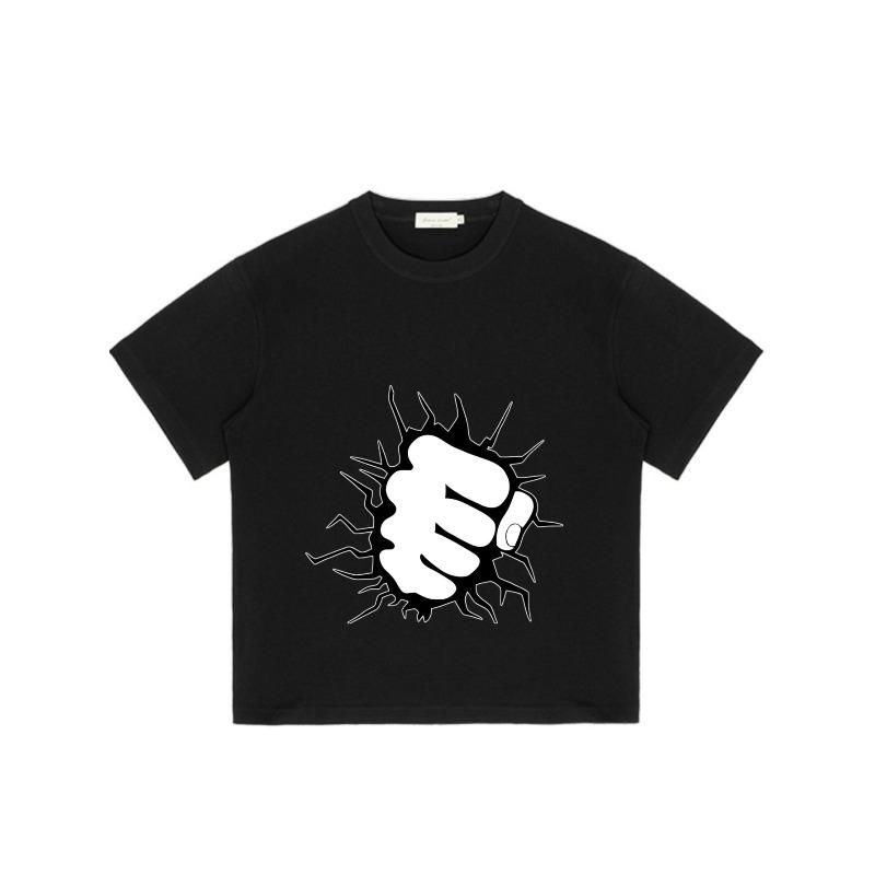 Black T Shirt with Fist Breakthrough Graphic Design for Casual Wear