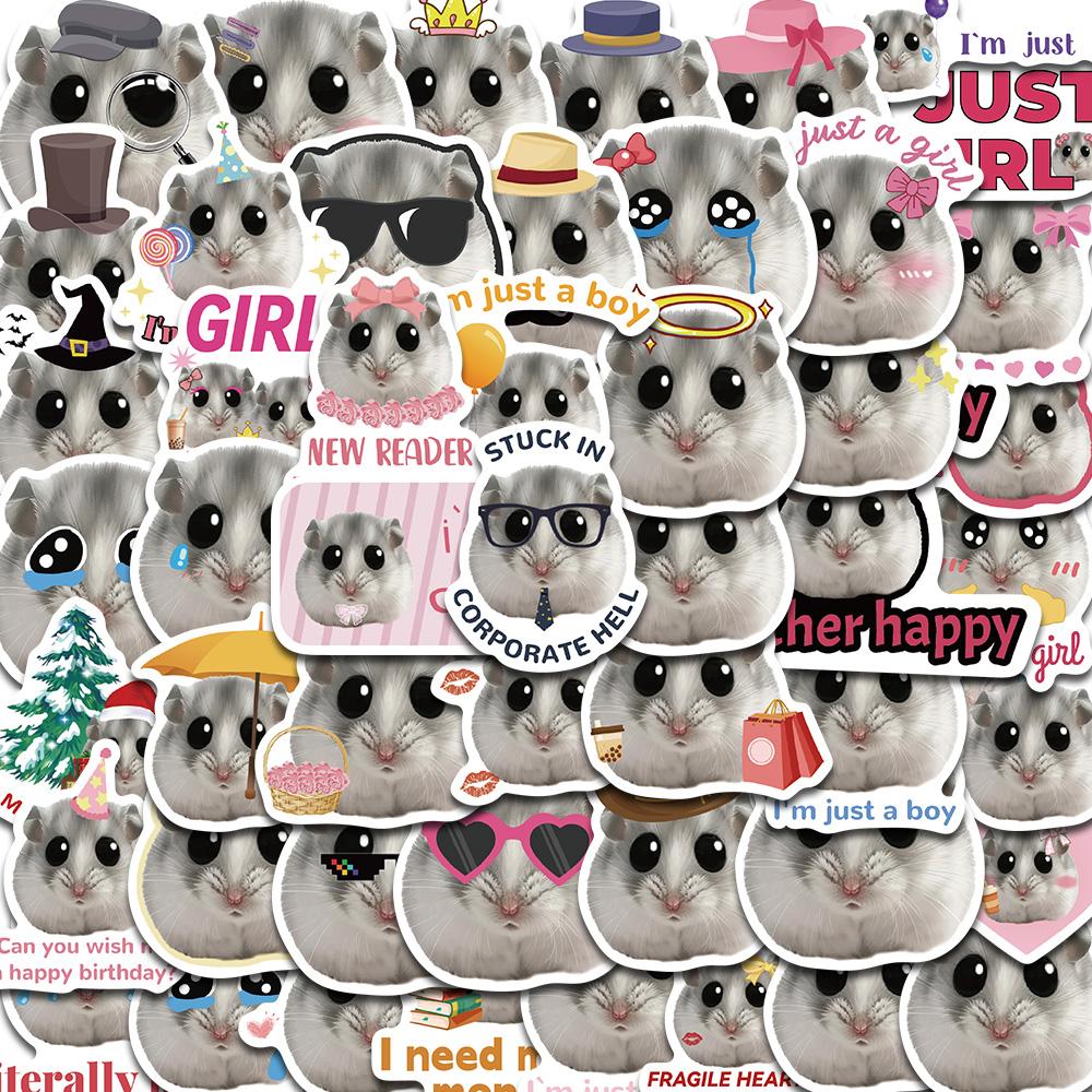 

50PCS Kawaii Hamster meme Stickers Nostalgia Fashion DIY Luggage Waterproof PVC Cartoon Scrapbook Cute animal Print Sticker