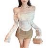 Korean Style One-Shoulder Lace Flower Long Sleeve Slimming Top