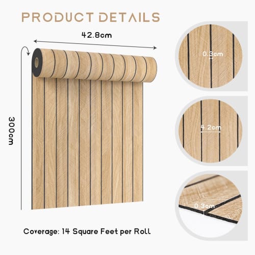 VEELIKE 3D Beige Wood Grain Wallpaper Slatwall Panel Sticker, 3mm Thick, 42.8x300cm, with Sponge, Strap Wood Grain Wall Panel, Remake Sheet, Cuttable,