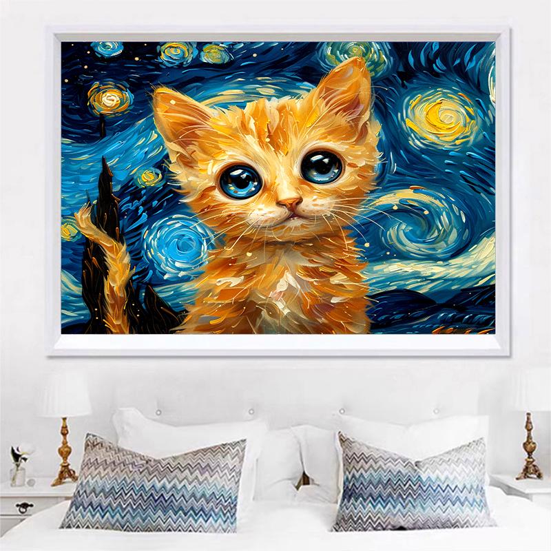 5d DIY Diamond Painting Cross Stitch Abstract Starry Sky Cat Diamond Embroidery Mosaic Full Round Drill Home Decor Crafts