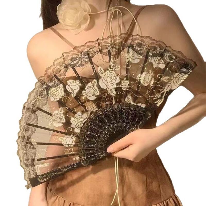10pcs Elegant Folding Hand Fans for Women' Dance Wedding Decorations Plastic Ribs with Lace for Parties Graduation Events Decor