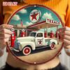 HD Tin Sign Vintage Texaco Gas Station Pickup Truck Round Metal Wall Art Retro Garage Decor