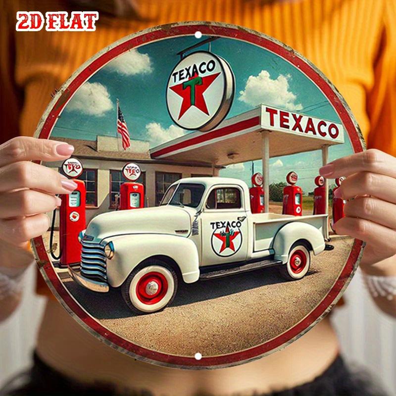 HD Tin Sign Vintage Texaco Gas Station Pickup Truck Round Metal Wall Art Retro Garage Decor