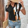 New Summer Women's Shirt V-neck Color-blocked Short-sleeved Casual and Comfortable Top