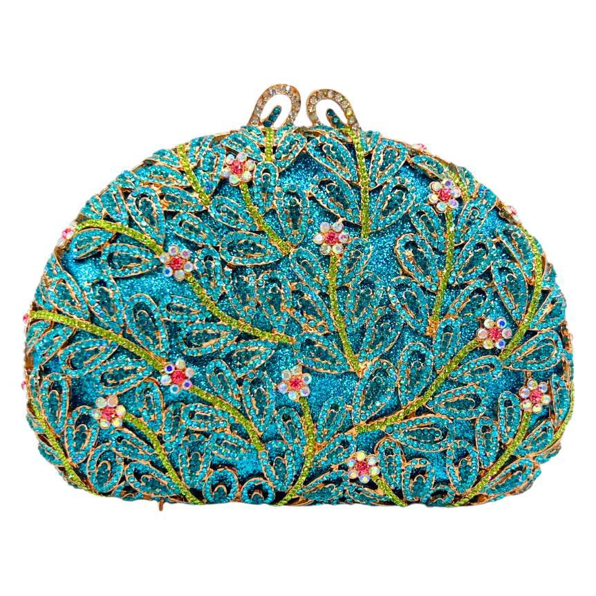 Sea Grass Evening Bag Crystal Clutches Blue Rhinestone Diamond Wedding Purses WHTUOHENG Party Cocktail Purses For Gala Gold Bag