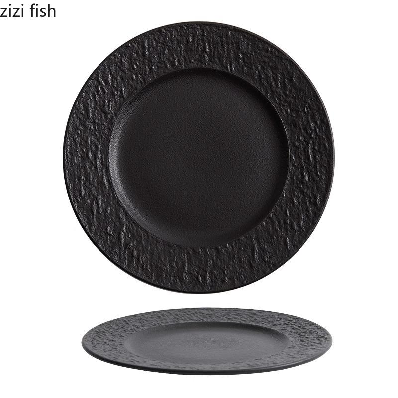 Placă ceramică cu model de piatră lată, culoare solidă, farfurie pentru friptură, farfurie pentru micul dejun, desert, tort, farfurie, bucătărie moleculară