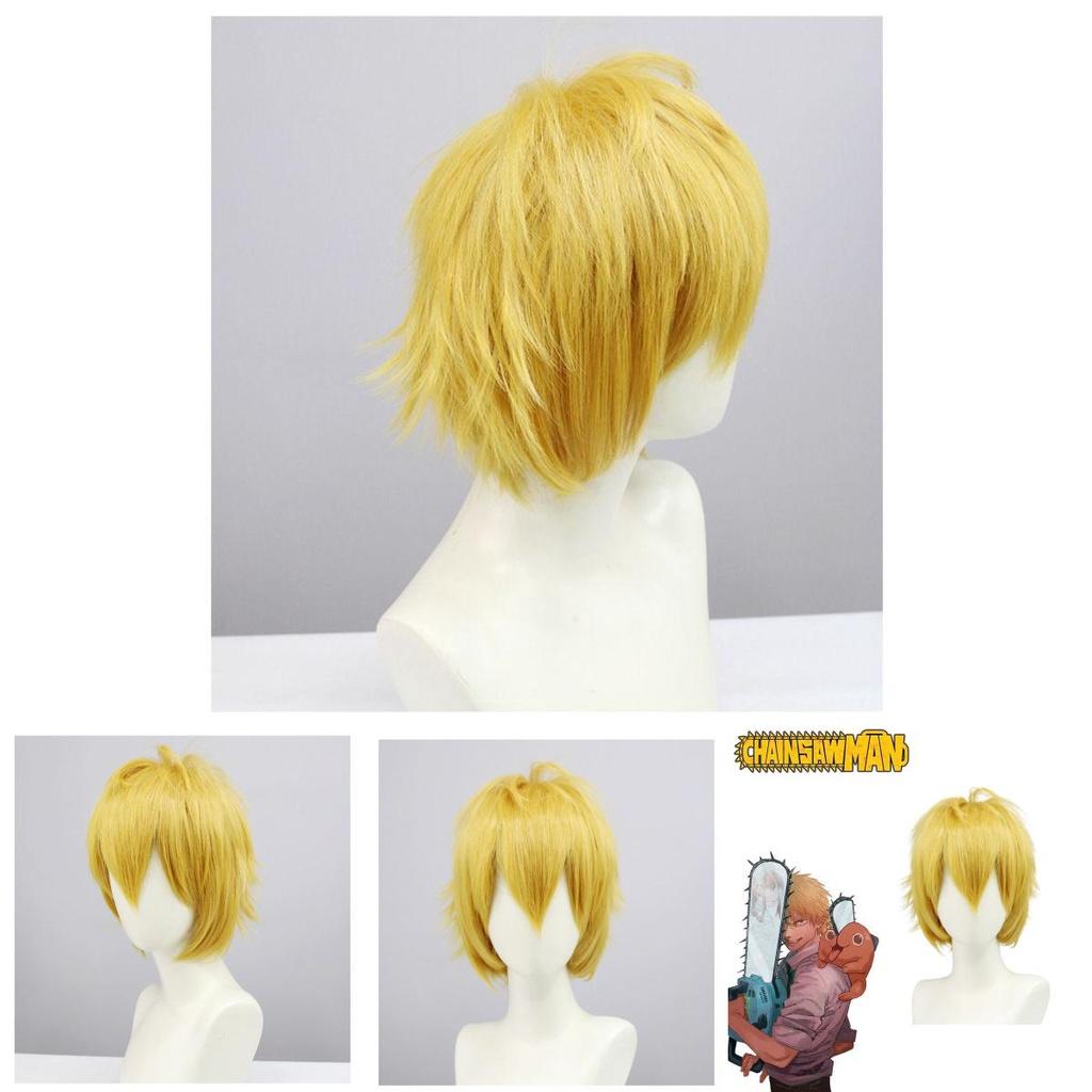 Mann Denji Cosplay Perücke Weiche Hochtemperaturfaser Verstellbare Kopfgröße