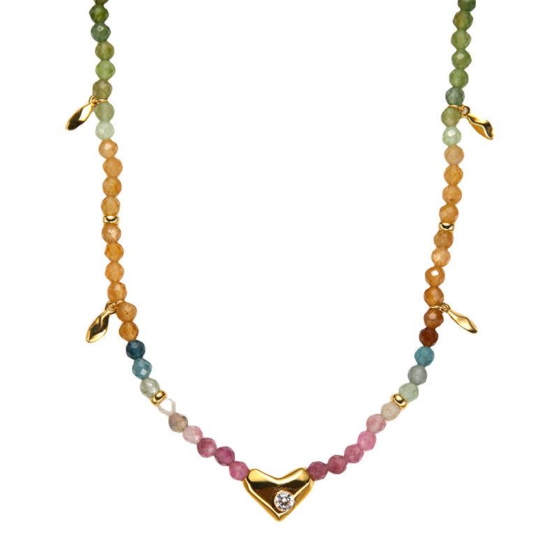 Xiaohongshu Natural Color Treasure Tourmaline Necklace Women'S S925 Sterling Silver Handmade Beaded Collarbone Chain