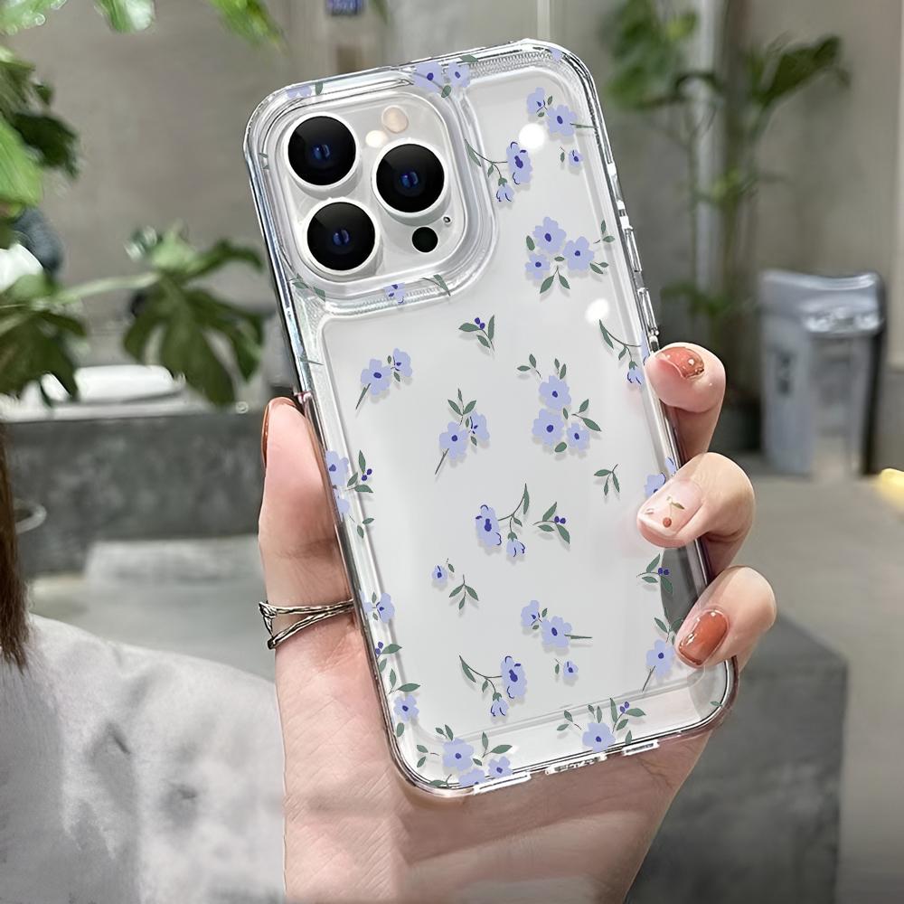 Purple Floral Fragments Transparent Phone Case For IPhone 16 15 14 13 12 11 Pro Max XR XS Max 7 8 Plus Shockproof Case Cover