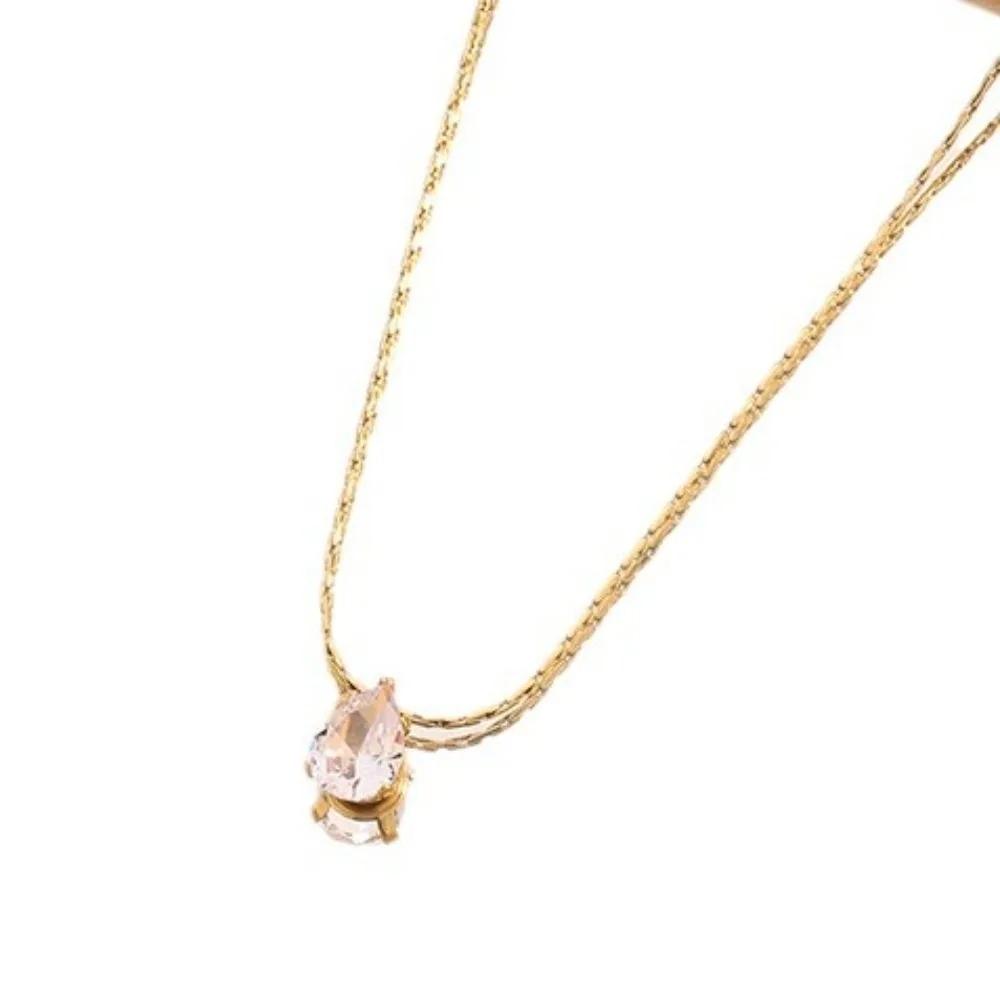 Charm Gold Color Stainless Steel Water Drop Crystal Pendant Necklace for Women High Quality Bride Collar Jewelry Gift Accessory