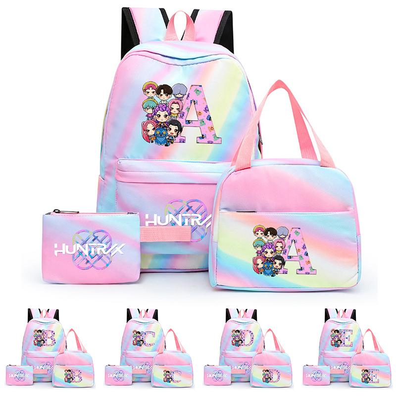 3 Stück/Set NEUER K-Pop bedruckter Rucksack mit Federmäppchen Brotzeittasche für Teenager Mädchen Junge Schultasche Kindergeschenk Große Kapazität Wasserdicht Reisetasche Rucksack