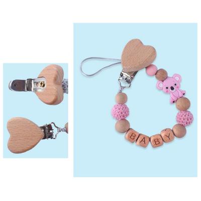 Lovely Wooden Koala Silicone Beads Teether Soother Pacifier Clip Chain Holder